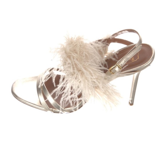 Malone Souliers Sonia Metallic Sandals with Ostrich Feathers New - Picture 4 of 9